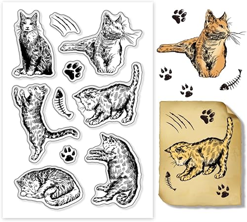 PH PandaHall Sellos transparentes con forma de gato, sellos de silicona dinámicos con sentido de línea, sellos de goma transparente para hacer