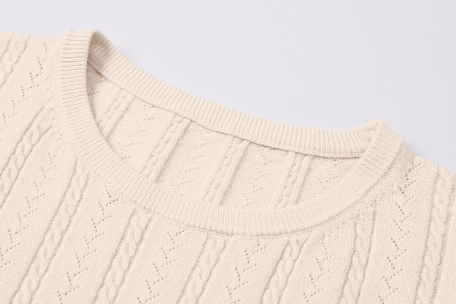 DAIMIDY Women's Short Sleeve Sweaters Hollow Out Summer Sweater Lightweight Cable Knit Pullover Tops - Image 4