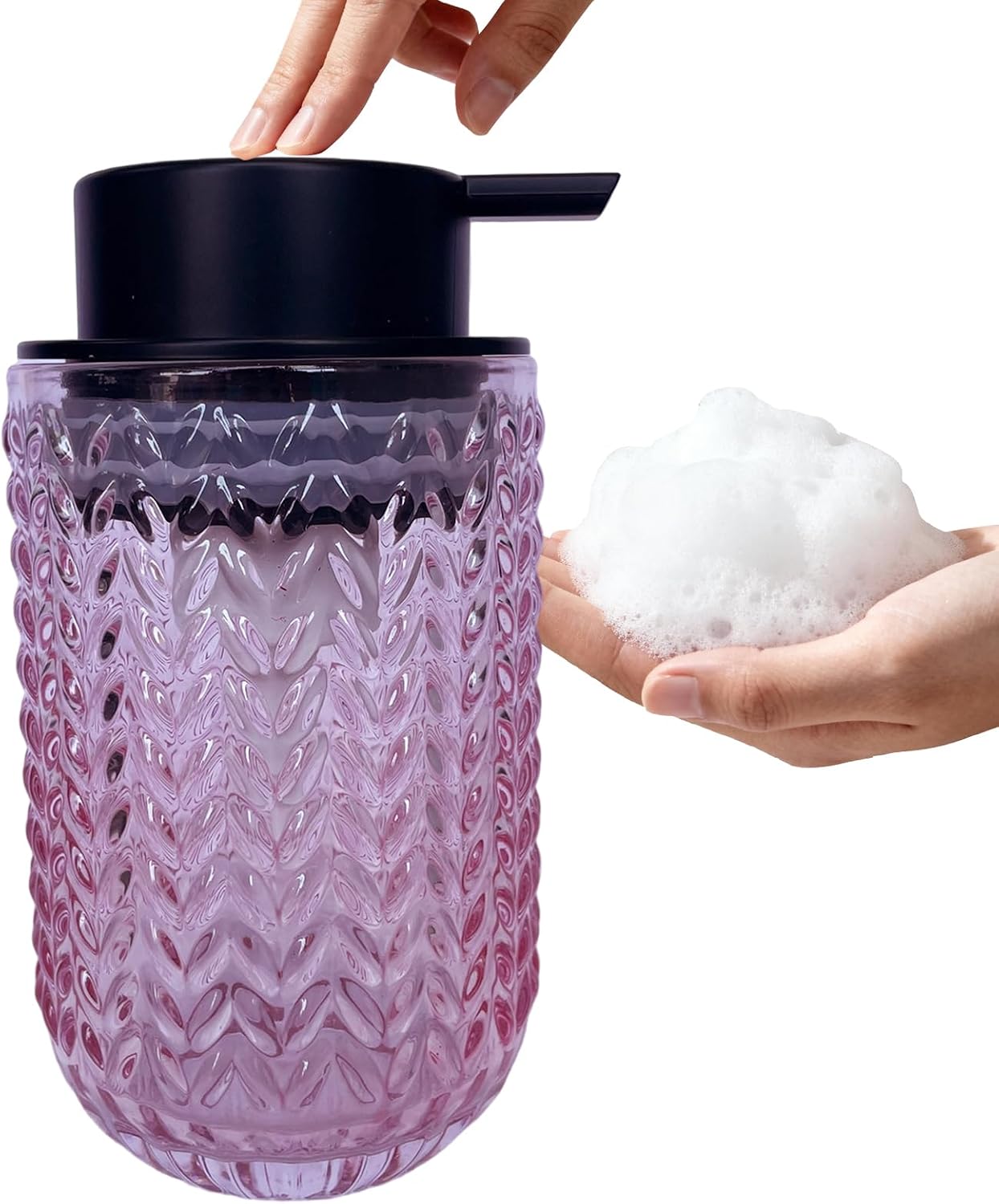 Foaming Soap Dispenser, Refillable Clear Glass Pump Bottle, 13.5 Fl Oz Vintage Foam Dispenser with Black Pump, Multi-Use for Bathroom Kitchen Hand Soap & Lotion, Modern Home Decor (Red)