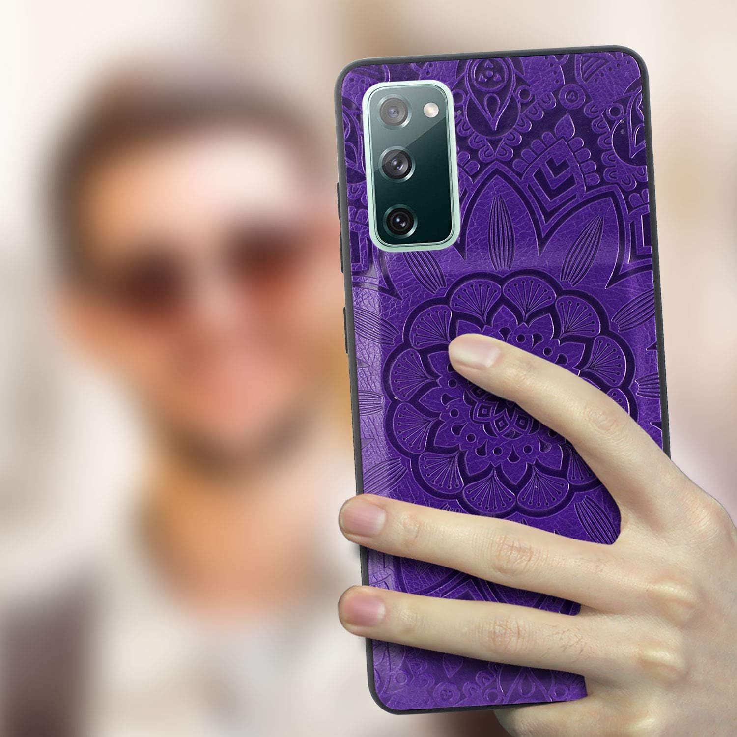 Harryshell Detachable Magnetic Zipper Wallet Leather Case Cash Pocket with 12 Card Slots Holder Wrist Strap for Samsung Galaxy S20 FE 5G (2020) Floral Flower (Purple)