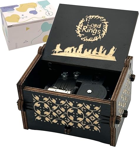 Pursuestar Caja de música Wind Up para El señor del anillo, mecanismo de madera grabada vintage, regalos musicales para cumpleaños, día de San