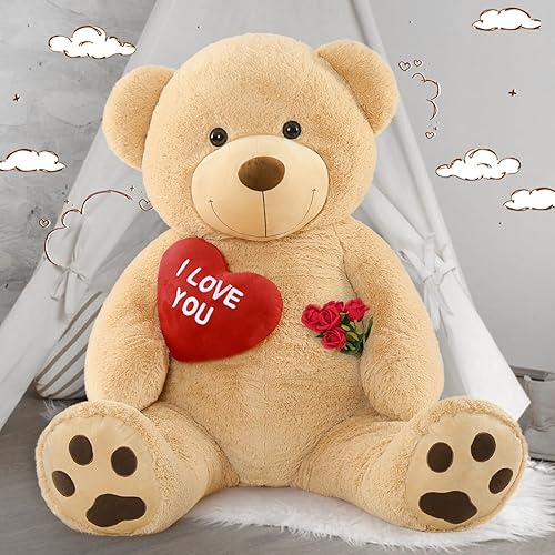 Miniatura 5 de MaoGoLan Giant Teddy Oso de peluche gigante de 6 pies, color marrón con corazón rojo I Love You, para San Valentín para novia, novio, esposa,