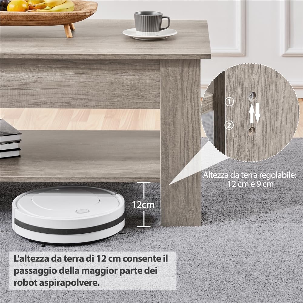 Yaheetech Tavolino da caffè Sollevabile 120 x 59 x 49,5-62,5 cm, Grigio
