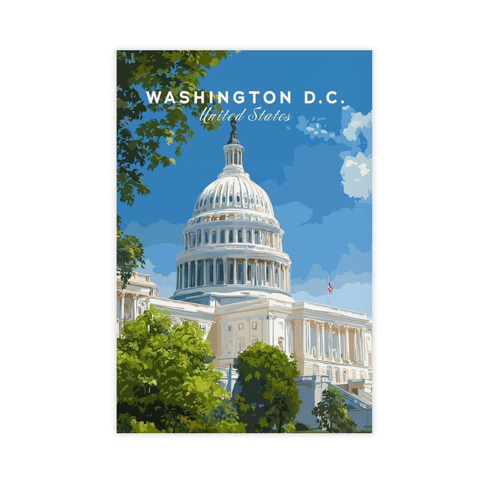 Bareronor Washington D.C. US Capitol Canvas Poster Bedroom Decor Landscape Office Room Decor Gift 20" L X 30" W