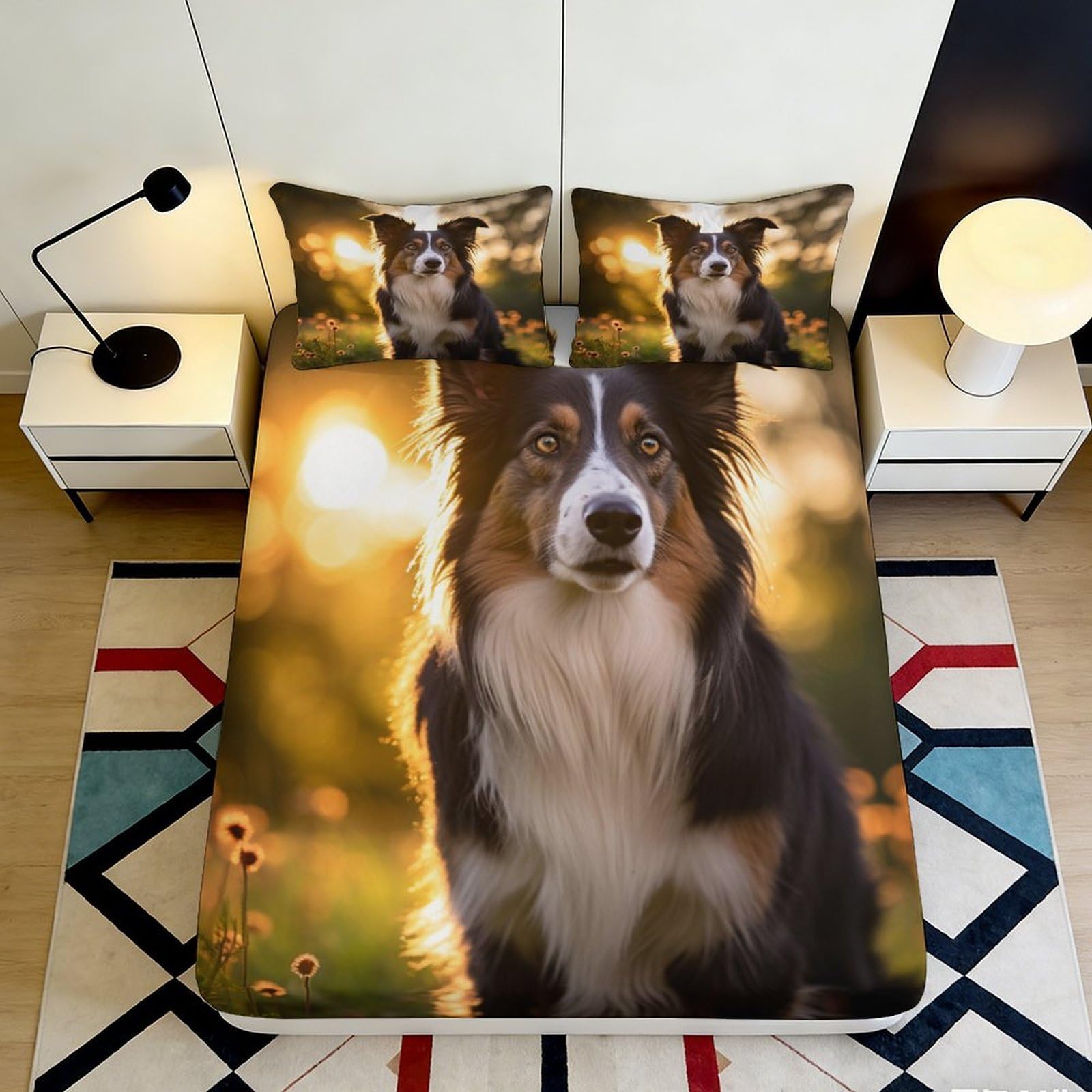 Pnayamiorkfel Style-3 3D Printed Border Collie Dog Fitted Sheet Microfiber Soft Anti-Slip Animal Art Bed Cover For Bedroom Guest Room 90X200x25cm