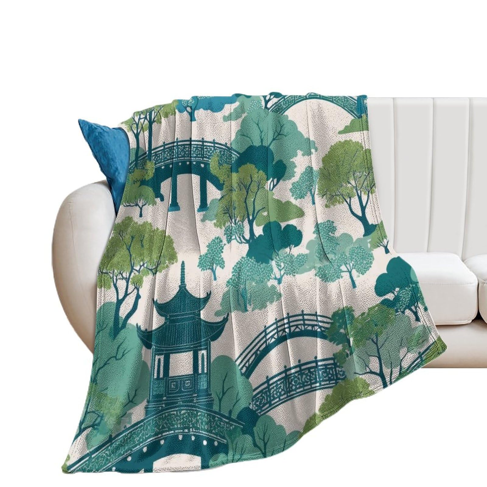 Couverture chinoiserie Pagoda en peluche de qualité supérieure pour lit
