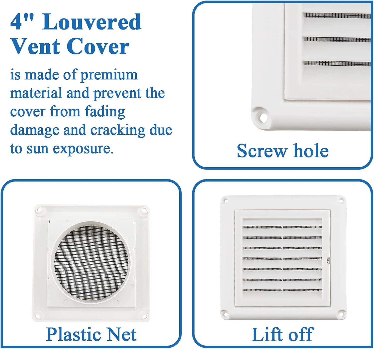 Improvedhand 4" Louvered Vent Cover Keeps Out Birds Nesting for Outside Dryer Exhaust Air Vent Cover(White) : Appliances