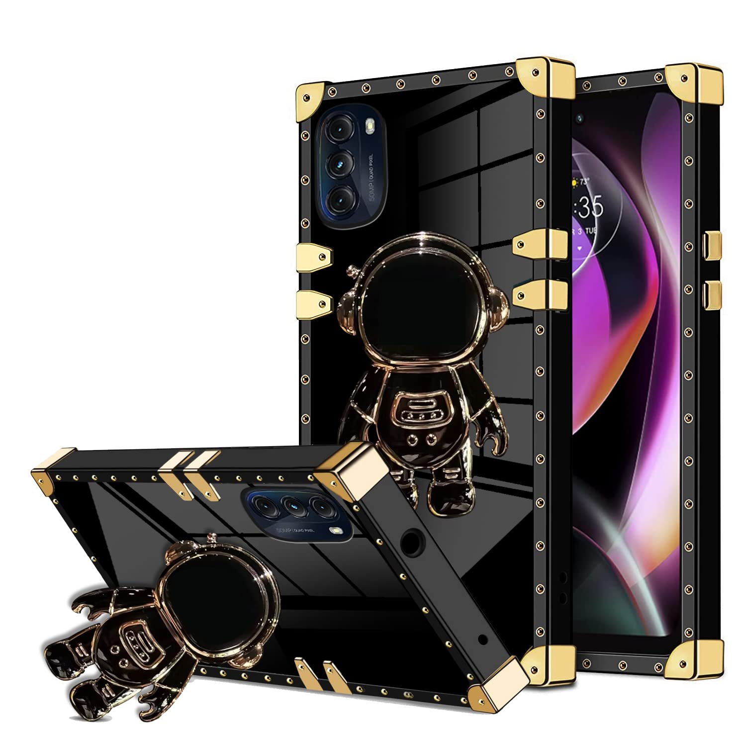 B-wishy for Moto G Stylus 5G 2022 with Kickstand Ring Holder,Square Rivet for Girls Women Crystal Anti- Shock Slim Shockproof TPU Cover Phone Case for Moto G Stylus 5G 2022(Y Black)