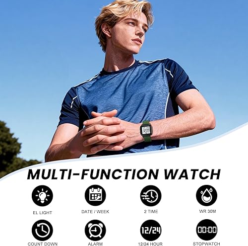 Miniatura 4 de SKMEI Reloj deportivo digital para hombre, ultrafino, grande, impermeable, con cronómetro, temporizador de cuenta regresiva, función de alarma, luz