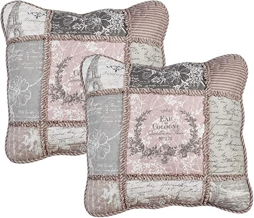 Miniatura 8 de Juego de fundas de almohada acolchadas con retazos de rosa y verde, estándar 20 x 26 pulgadas, paquete de 2, rosa verde