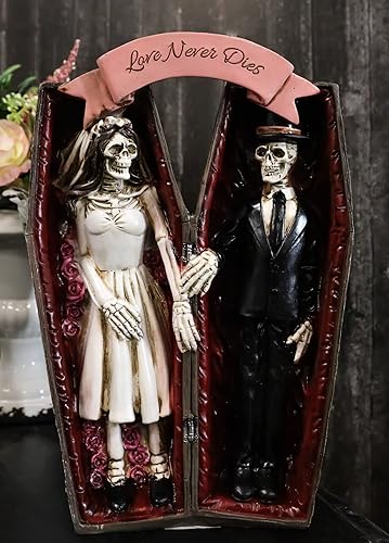 Miniatura 3 de Ebros Gift Love Never Dies - Figura decorativa de 10 pulgadas de alto, esqueleto de boda, pareja nupcial tomados de la mano dentro del ataúd