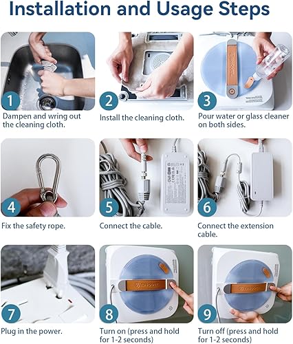 Miniatura 9 de Robot de limpieza de ventanas con 8000Pa, robot limpiador de ventanas mejorado 2025 con planificación inteligente de caminos, anticaídas de 15