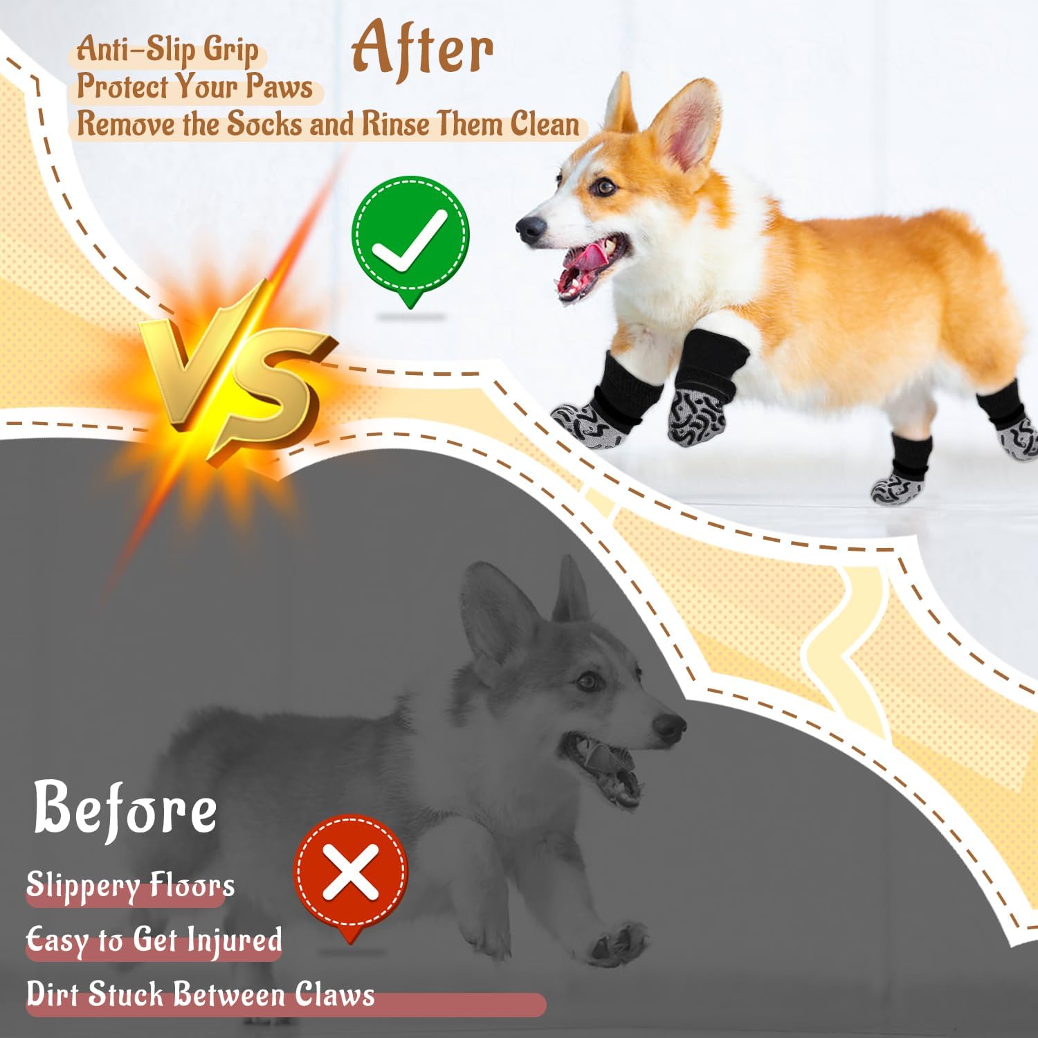 Chaussons pour Chien Protection Plaie & Anti-Léchage - 2 Paires de Protège-Pattes Antidérapants avec Poignées pour Chiens Âgés - Réglables pour Sols Durs - Traction - Noir, M