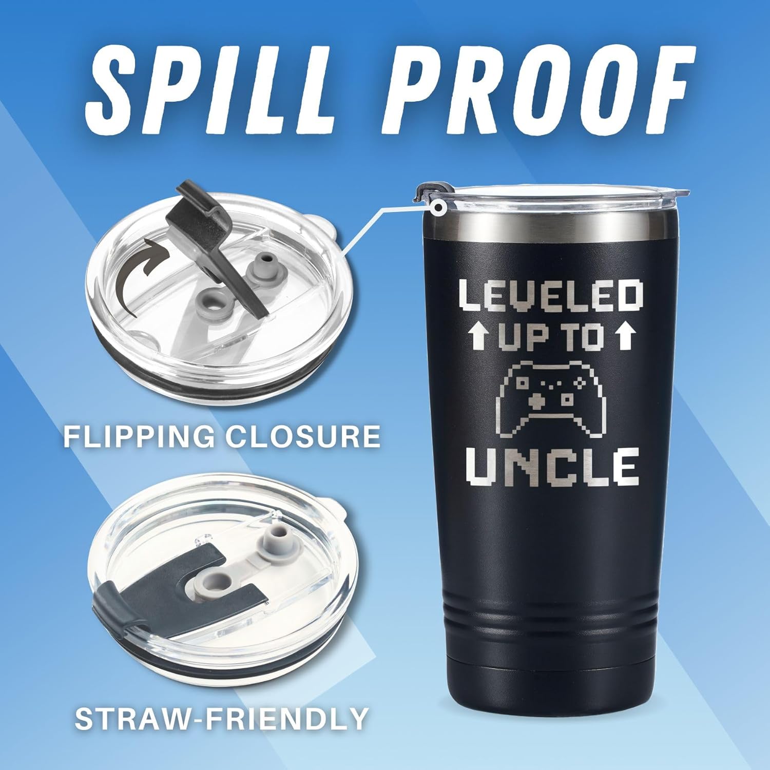 Onebttl Uncle Gifts from Niece Nephew, Level Up to Uncle, Tumbler Travel Coffee Mug, Stainless Steel Insulated 20oz/590ml - Image 7