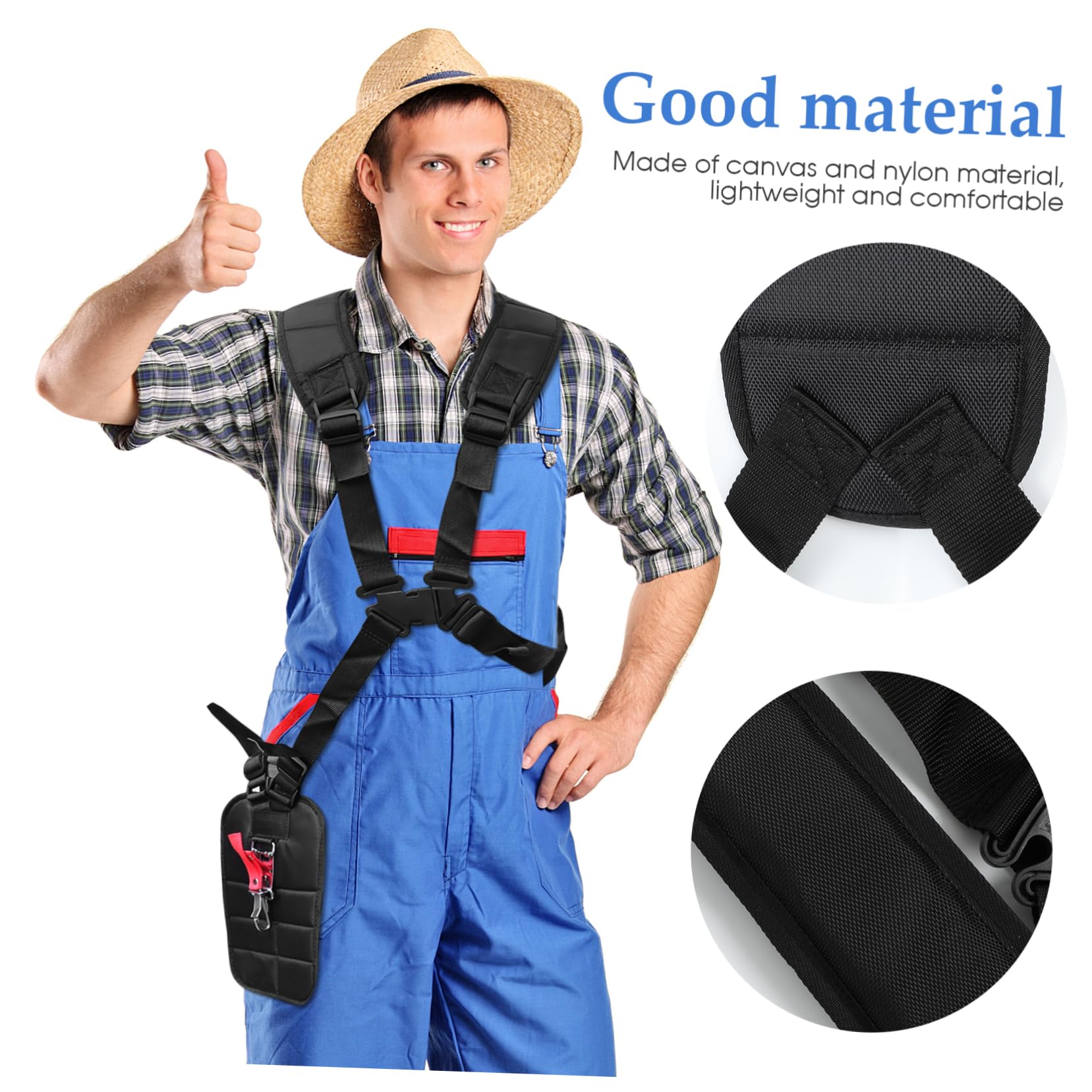 YARNOW Correa para Desbrozadora Doble Hombro de Nylon Ajustable Negro | Gancho de Transporte y Pinzas, Fácil de Colocar y Soltar, para Cortacésped y Desbrozadora