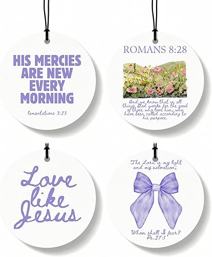 Miniatura 34 de Coquette - Ambientador cristiano para automóvil, 4 unidades, retro verde salvia, ambientador colgante religioso para autos, armario, cajón, libros,