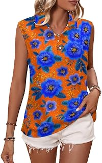 KIDVOVOU Womens Floral Sleeveless Golf Shirts Summer Quick-Dry Collared Polo Hawaiian Shirt