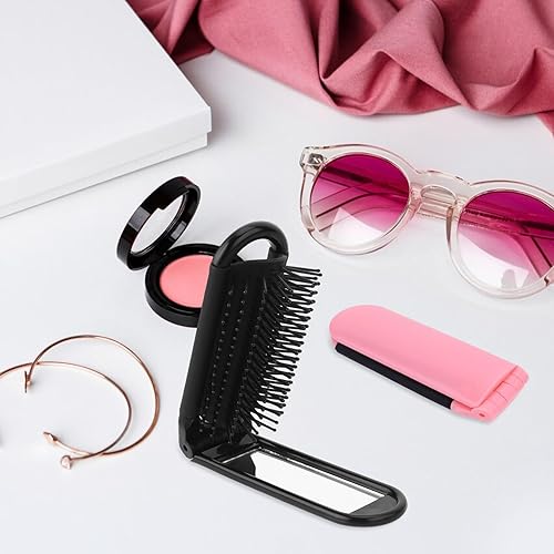 Miniatura 5 de Cepillo de pelo de viaje con espejo, 2 piezas de peine plegable, peine de masaje para el cabello, cepillo compacto para el cabello, mini cepillo de