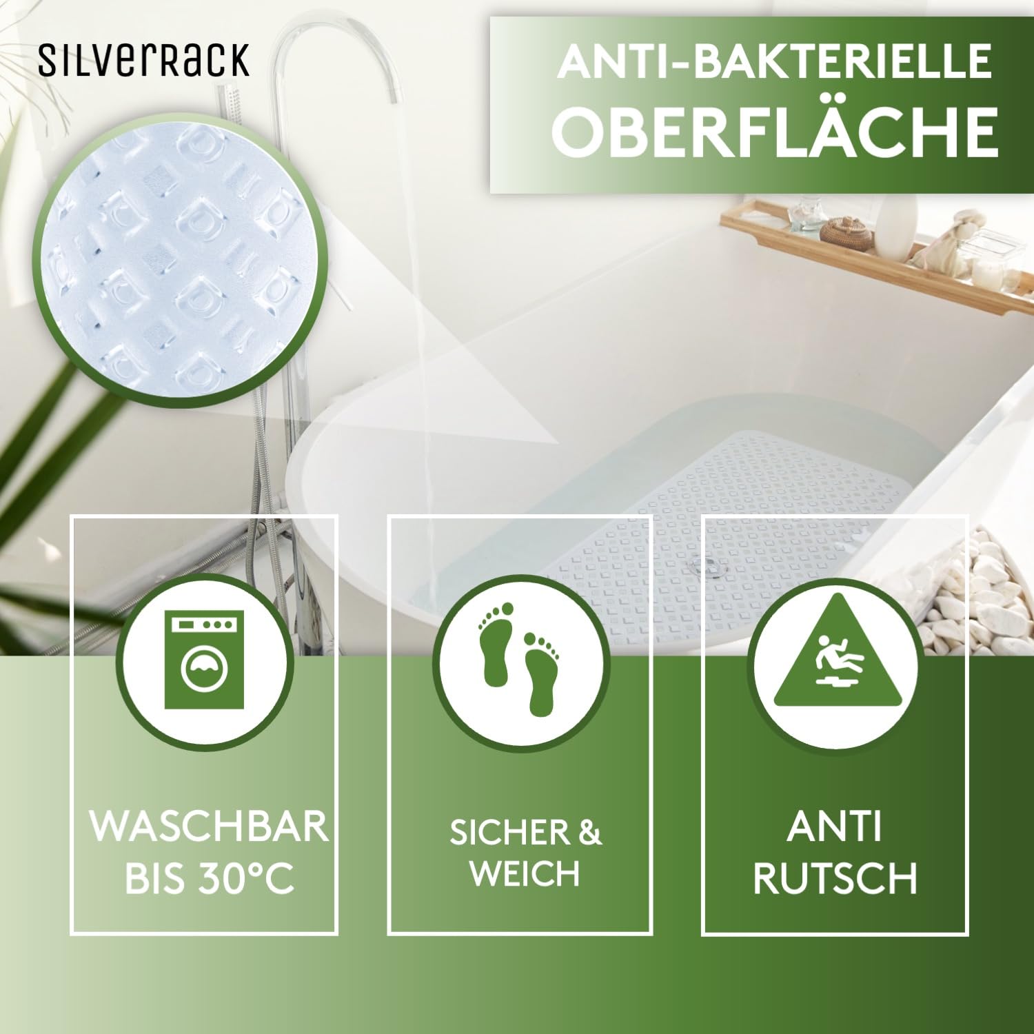 Tapis De Bain Antidérapant 88x40 Cm – Sans BPA, Résistant Moisissure, Lavable Machine – Sécurité Bébé & Enfant