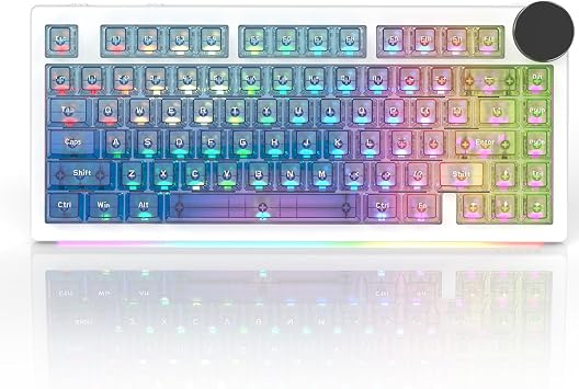 AJAZZ AK820 V2 PRO Wireless Mechanical Keyboard with TFT Screen & RGB Light Show, 75% Tri-Mode Hot Swappable Gaming Keyboard, 10000mAh Battery, Transparent Keycaps, Gradient Multicolor