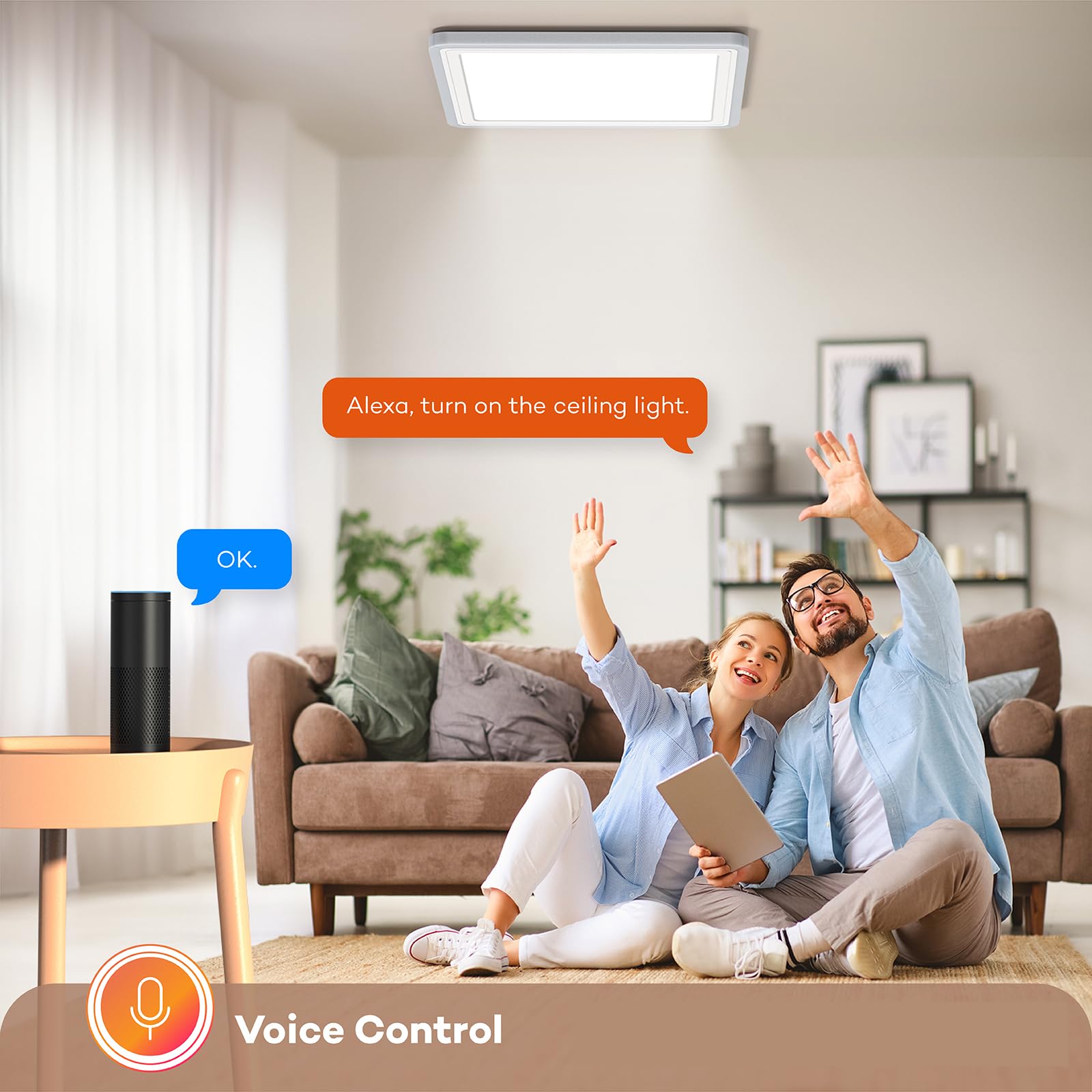 Annaror Lámpara de techo LED inteligente WiFi, 33 cm RGB empotrada con control remoto, compatible con Alexa Google Home, lámpara de techo de perfil bajo para dormitorio, cocina, cuadrado blanco