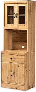 Baxton Studio Laurana Modern and Contemporary Oak Brown Finished Wood Kitchen Cabinet and Hutch