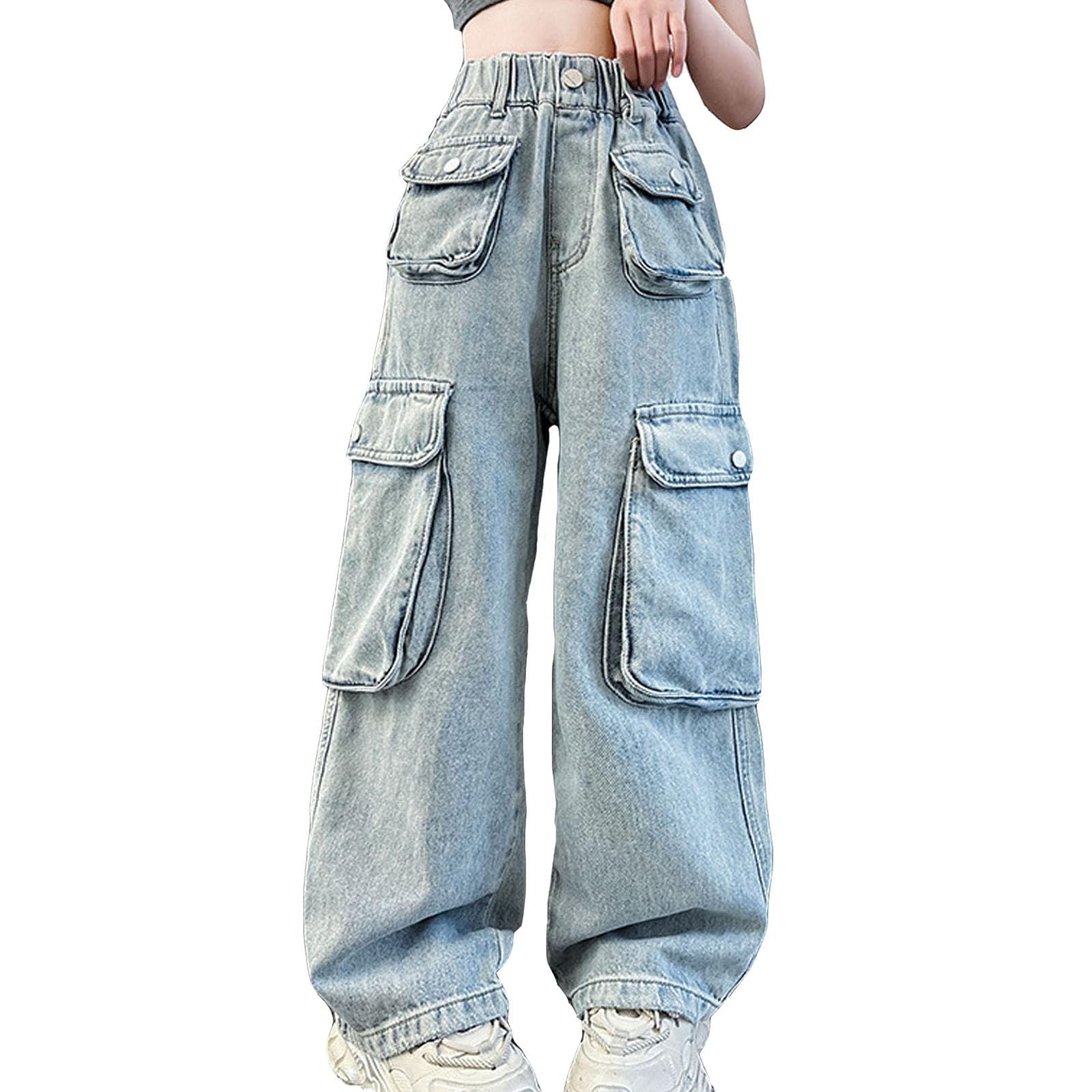 Vaqueros para niños Corte Amplio sin apretar Vaqueros de Cintura Media para Primavera, Verano y otoño Jeans de Pierna Ancha Elásticos y cómodos Jeans con cordón Ajustable Corte Amplio sin apretar