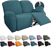 Vista 10 de YEMYHOM Funda elástica de 4 piezas para silla reclinable de jacquard con bolsillo lateral, antideslizante, ajustable, protector de muebles con parte