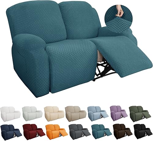 Vista 15 de YEMYHOM Funda elástica de 4 piezas para silla reclinable de jacquard con bolsillo lateral, antideslizante, ajustable, protector de muebles con parte