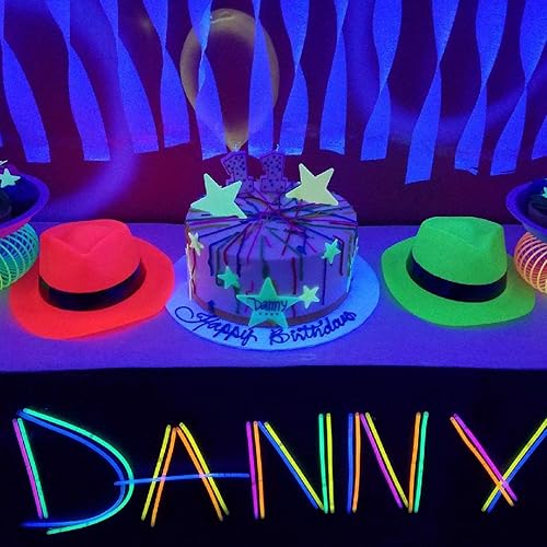 Miniatura 6 de Novelty Place Neon Plastic Party Hats, Fedora with Gangster Mafia Style Dark Glow Hats in Birthday, Music Party(1224 Pack)
