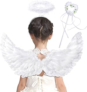 Angel Wings and Halo for Women, Kids, Girls - Christmas & Halloween Fancy Dress Costume - Buy now