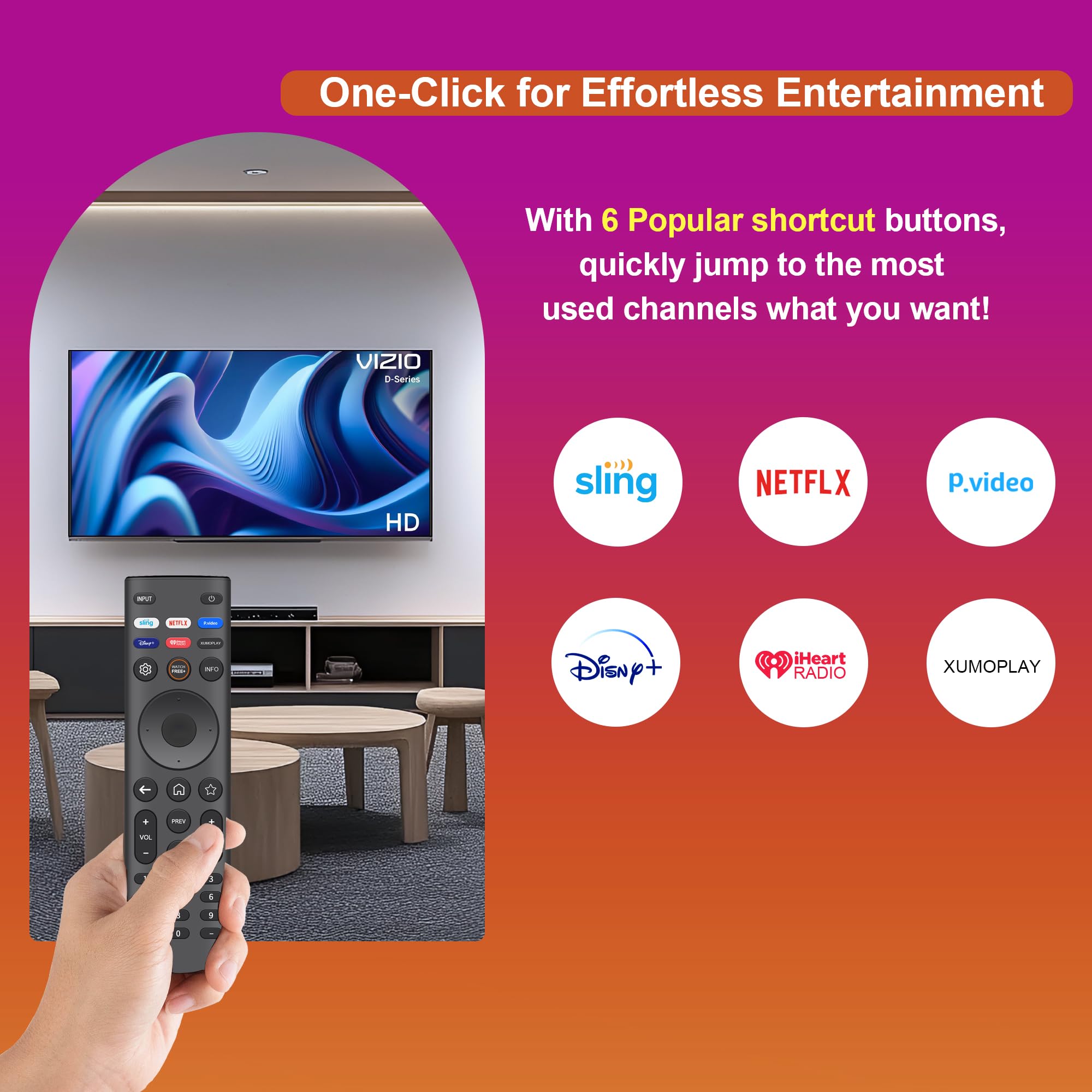 Zamienny pilot do telewizorów VIZIO Smart TV - uniwersalny pilot kompatybilny z XRT140/ XRT136/ XRT260/ XRT270 i D/E/M/P/V/PX/OLED Series, 4K UHD HDR SmartCast, akcesoria do telewizora LED LCD HD