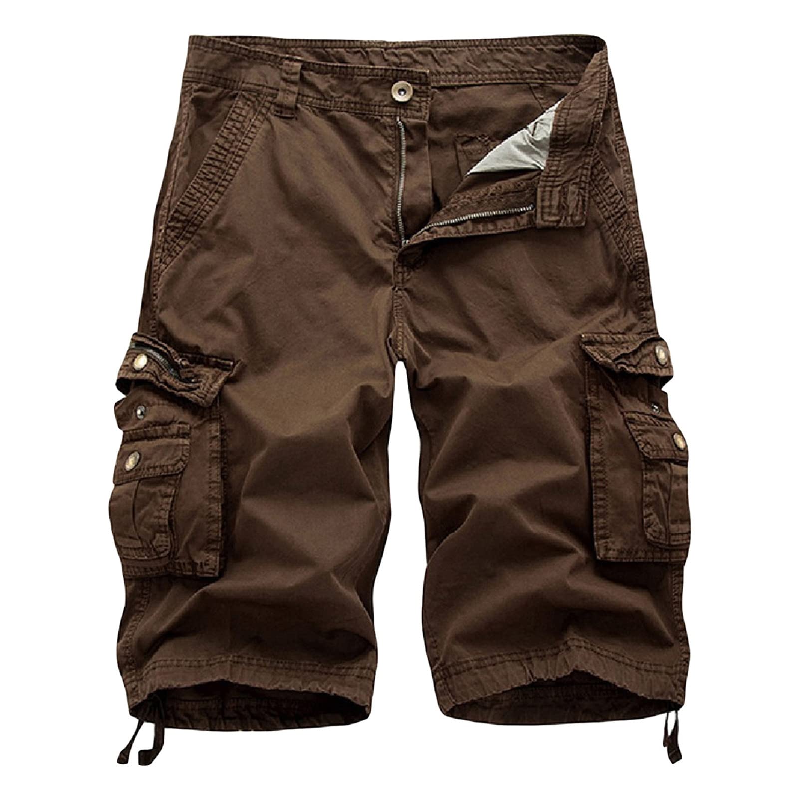 Maiyifu-GJ Men's Cotton Twill Multi Pockets Shorts Lightweight Relaxed Fit Cargo Short Casual Outdoor Military Short Pants (Brown,38)