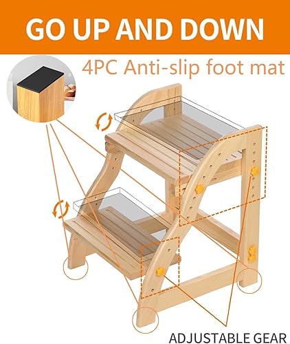 Miniatura 5 de Taburete de madera para niños, taburete de cocina para lavabo de baño y taburete de inodoro para entrenamiento de orinal para niños, altura