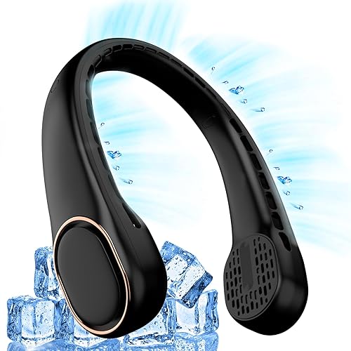Pirvlin Neck Fan, Portable Neck Fan, 360° Airflow, Ultra Quiet, 3 Speeds, 5000mAh Personal Wearable Neck Fan, Free Your Hands, Suitable for BBQ, Home Office, Outdoor Activities (Black) - Black
