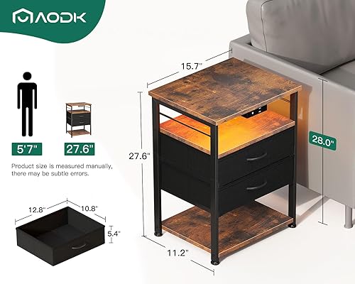 Miniatura 9 de Night Stand with Charging Station, End Table for Bedroom Tall Nightstand with Drawers, Small Nightstand for Bedroom, 4-Tier Storage Bedside Table,