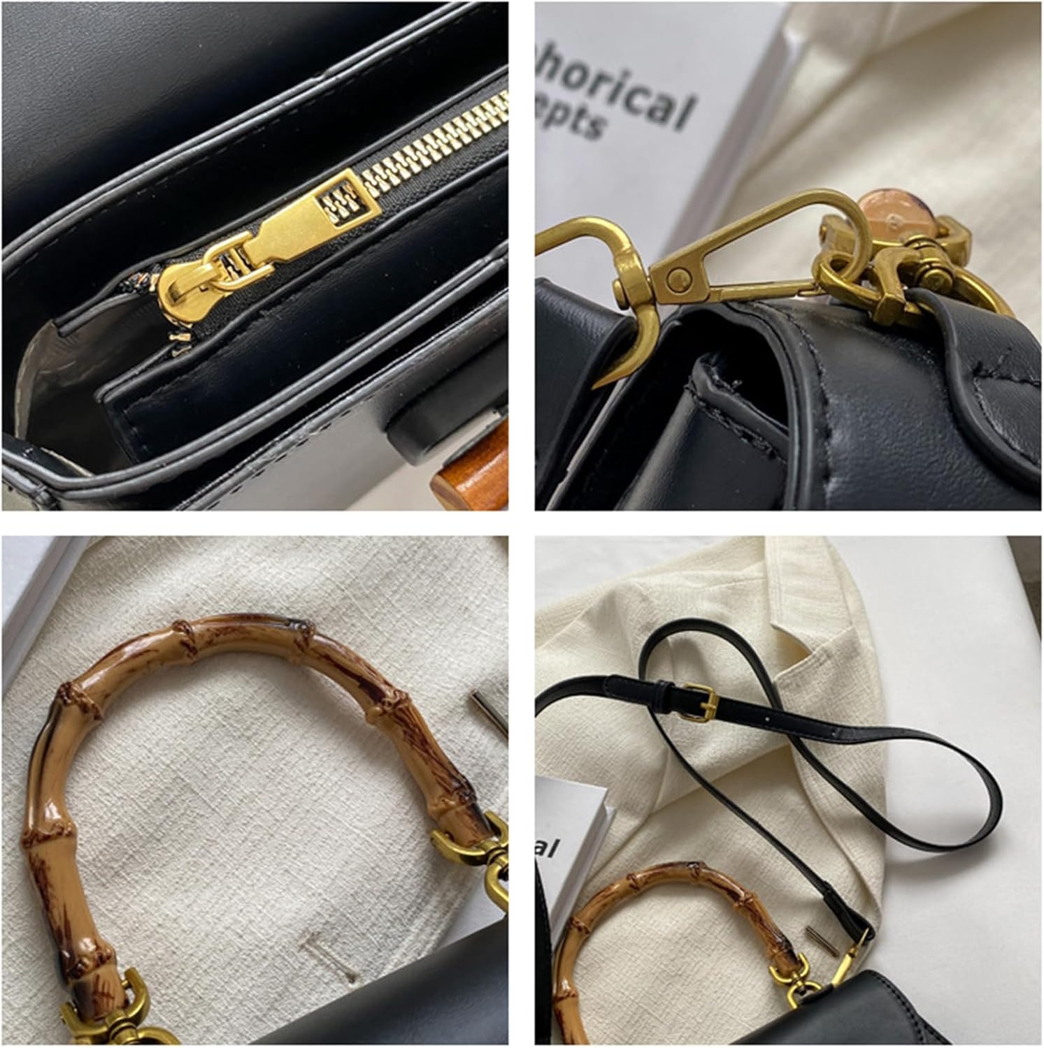 Women's Leather Tote Handbags,Bamboo Shaped Top Handle Satchel Crossbody Bag Vintage Shoulder Bag