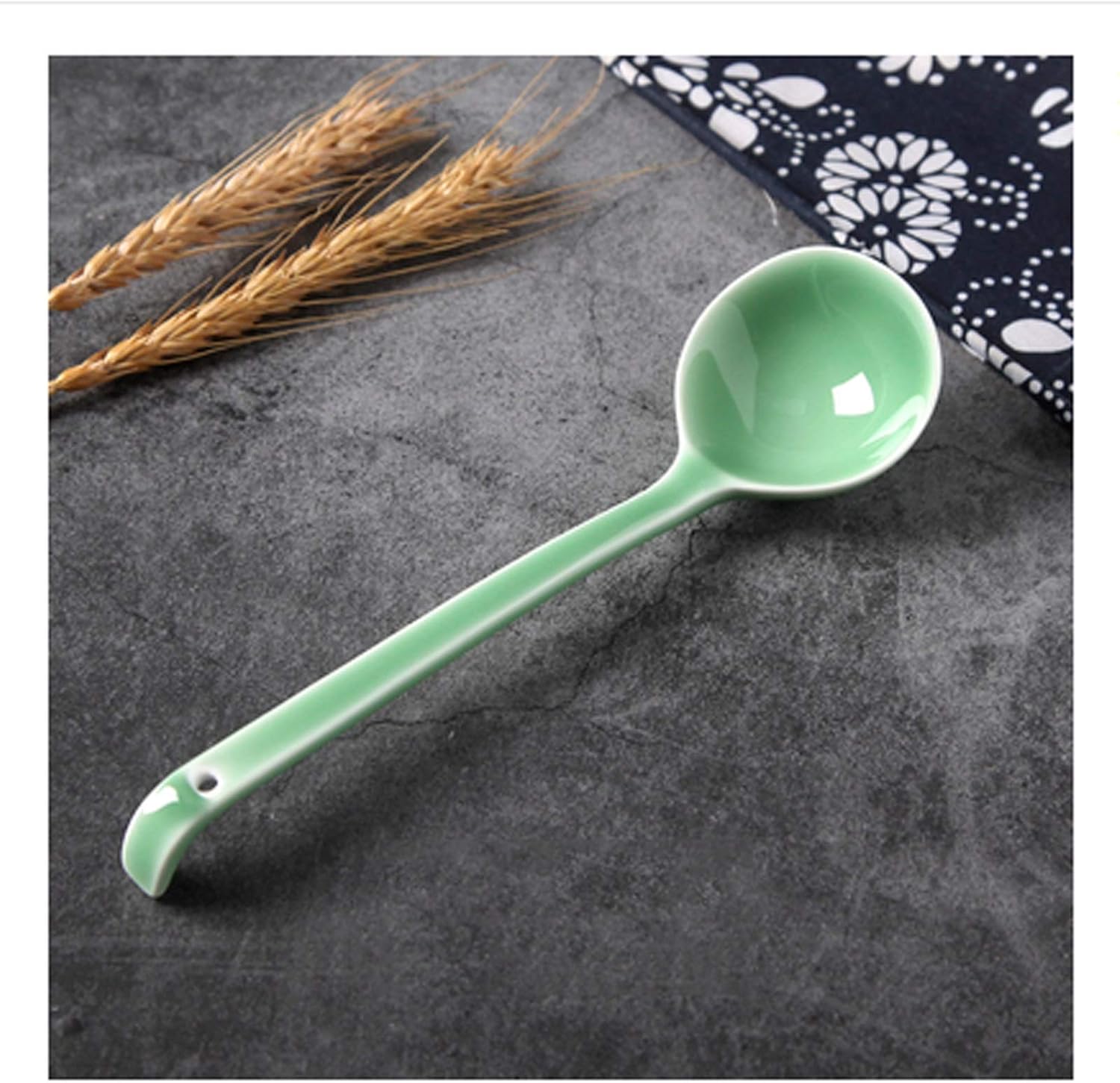 Dessert Spoon,spoons Straight Handle Soup Spoon Ceramic Noodle Spoon Household Congee Spoon Deepened Large Long Handle Soup Spoon Two Colors One-piece Package-A