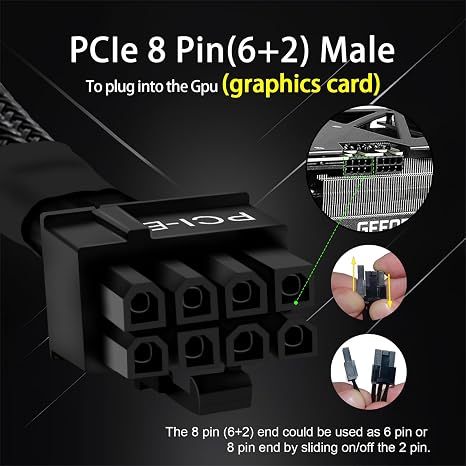 YEZriler 8 Pin PCIe Cable for EVGA Power Supply, PCIe 8 Pin Male to (6+2) Male PCI Express Power Adapter Sleeved 25-inch (63cm)
