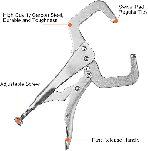 Miniatura 4 de Alicates de bloqueo en C, alicates de bloqueo con abrazadera en C de 6 pulgadas y 11 pulgadas, niquelados, abrazaderas de agarre de tornillo de