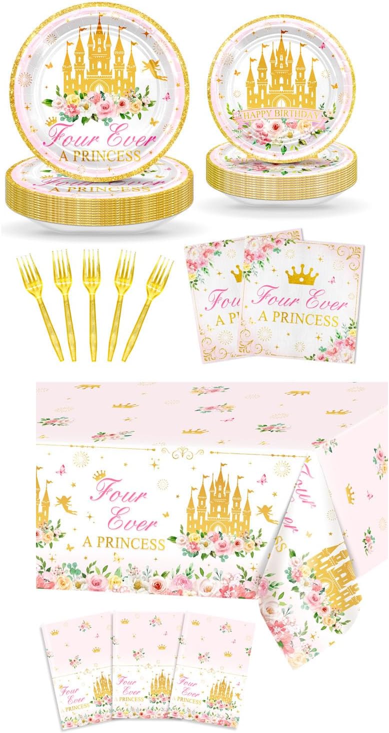 Avezano 99 pcs Four Ever a Princess Birthday Party Set