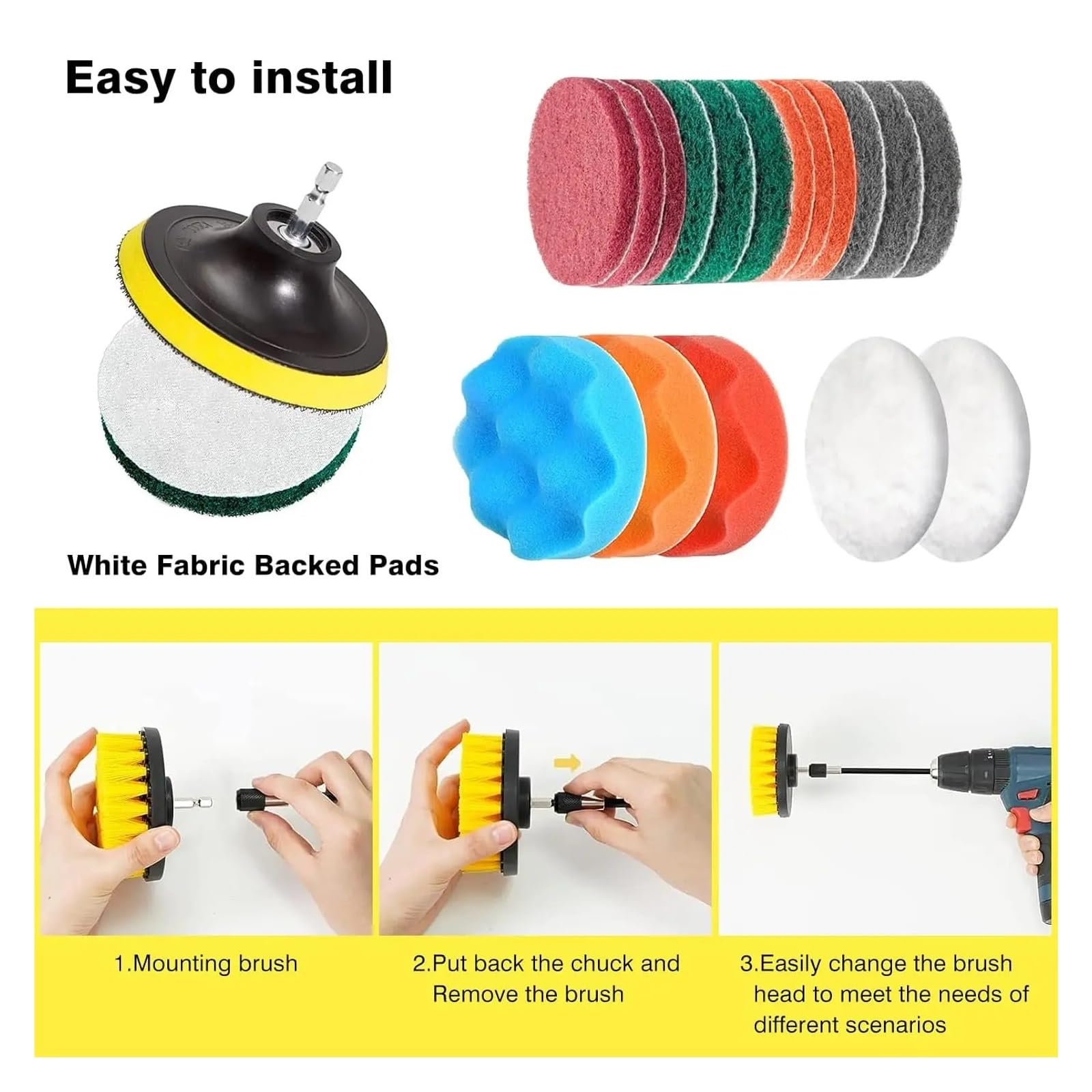 Juego de 30 Accesorios de Cepillo de Limpieza eléctrica con Estropajo, Esponja, Cepillo de Alambre y Accesorio Extensible for Suelos de baño