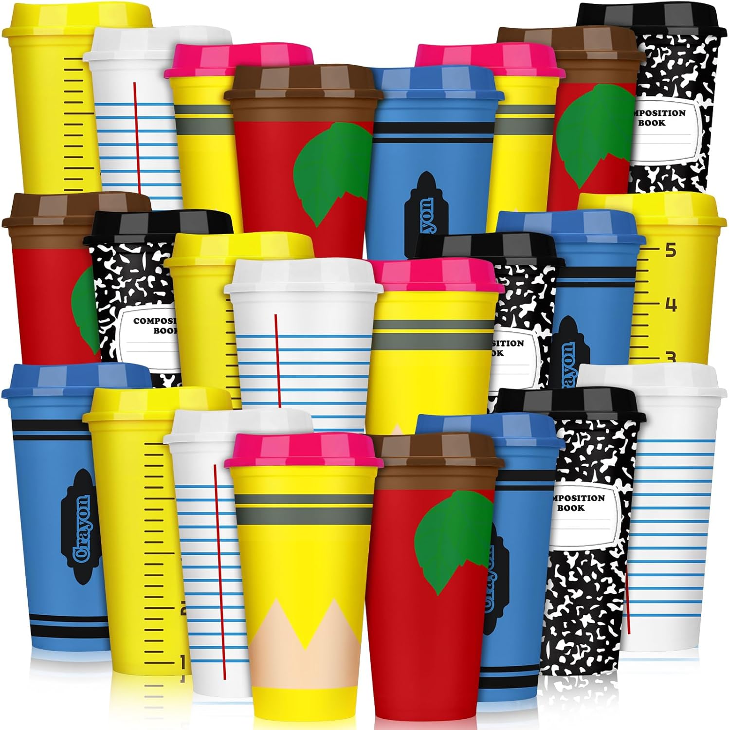 Skylety 24 Pcs Teacher Appreciation Gifts Teacher Gifts Bulk Teachers Deals Reusable Plastic Coffee Cup with Lid for Back to School Party Decorations (Elegant)