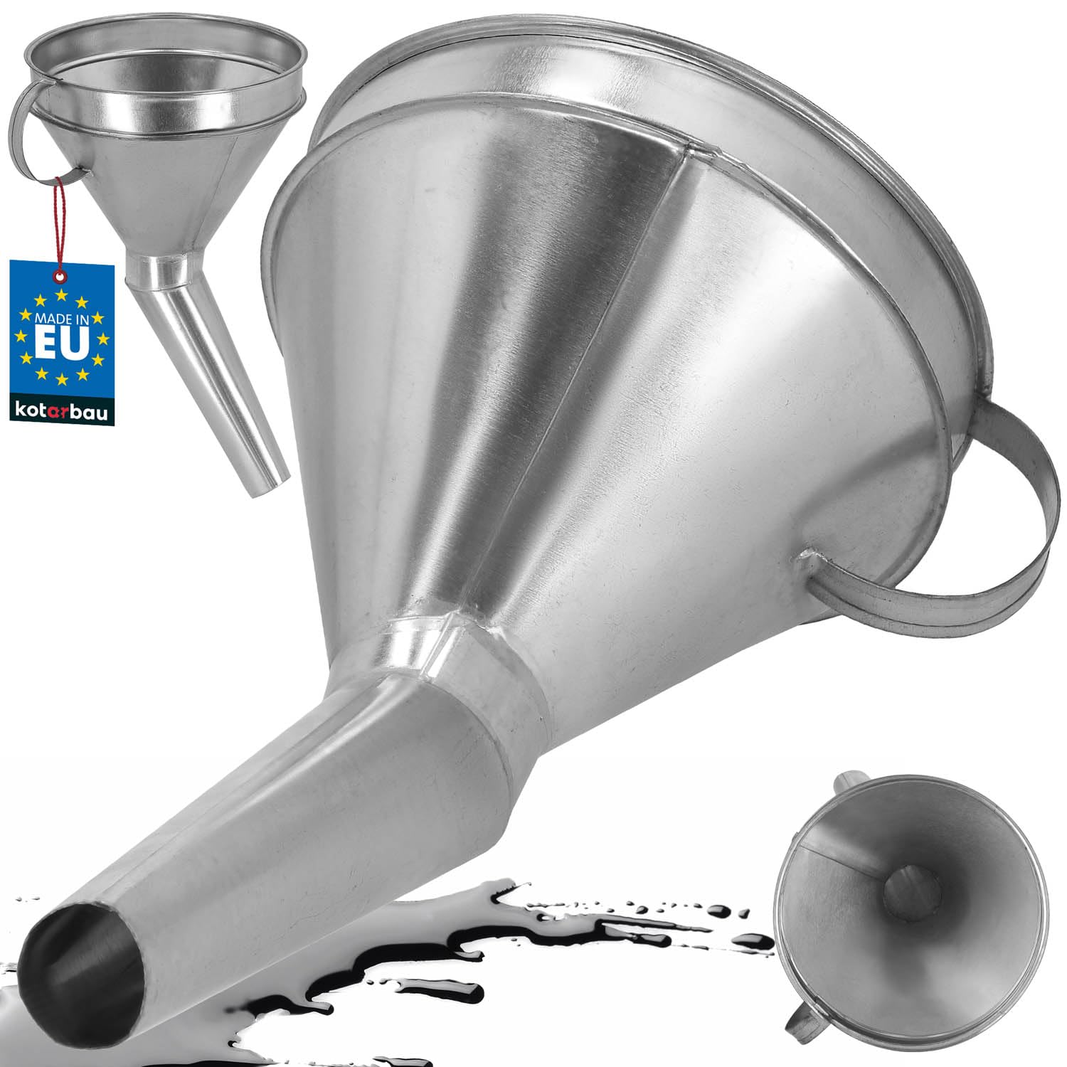 KOTARBAU® Benzin Trichter Auto Metalltrichter schräg mit Griff Einfülltrichter Benzin groß mit Sieb Benzintrichter Öltrichter Kfz 170 mm