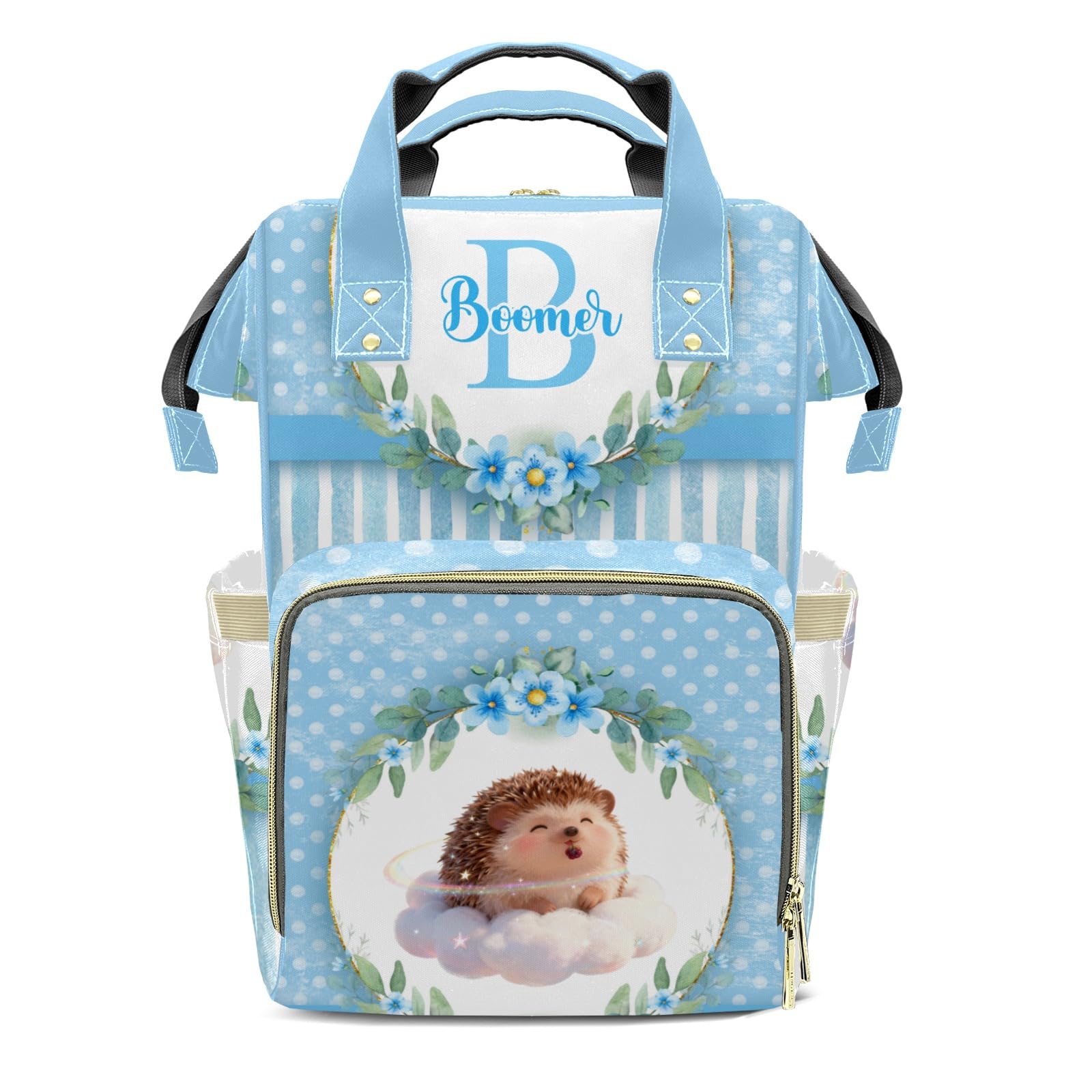 Personalized Diaper Bag Backpack Gift Hedgehog Watercolor Floral Wreath Dot Convenient and Durable: Waterproof Multi-Compartment Nappy Bag