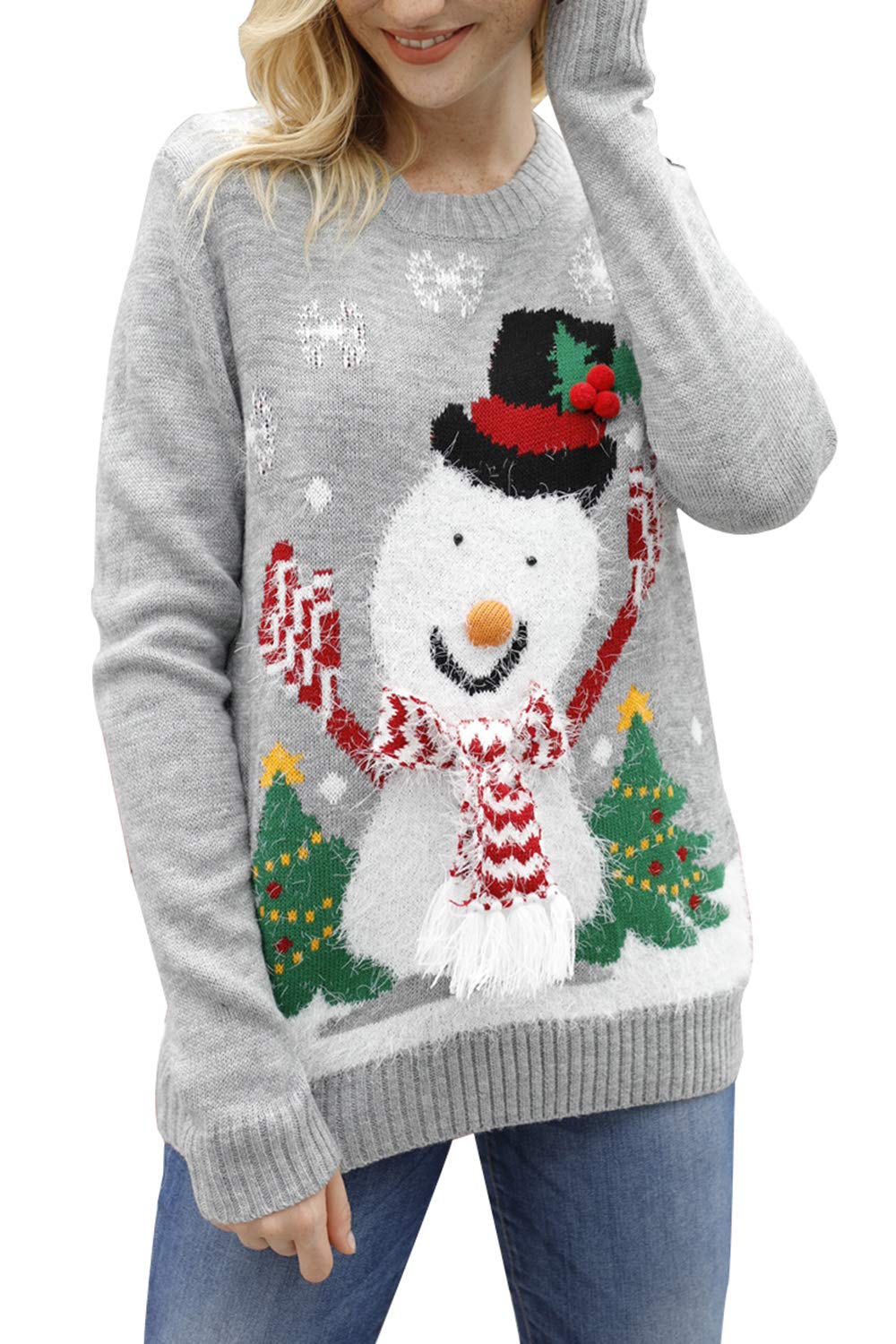 Women's Ugly Christmas Sweater Pullover Sweater Jumper Ribbed Knit Tunic Knitted Snowman Crew