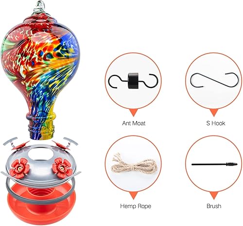 Miniatura 4 de Muse Garden - Comedero para colibríes para exteriores, vidrio soplado a mano, 32 onzas, que contiene foso para hormigas, Nebula