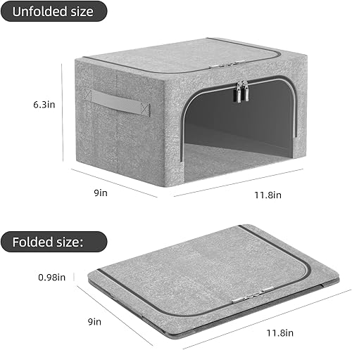 Miniatura 2 de Paquete de 3 cajas de almacenamiento de ropa  Oxford plegable apilable contenedor organizador para ropa, marco de tela, bolsas de almacenamiento con