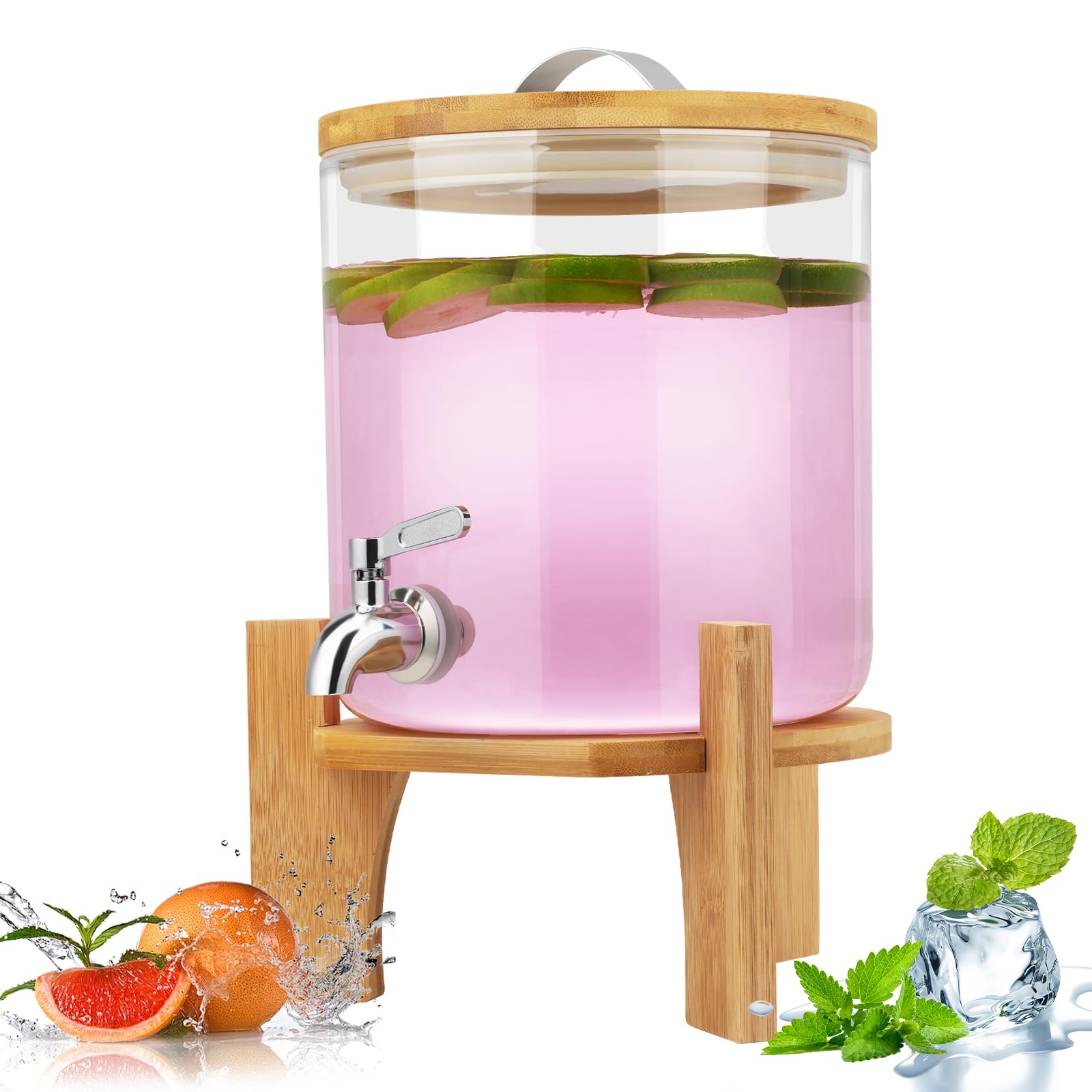 Dispenser per bevande in vetro borosilicato resistente alle alte temperature, con coperchio a bocca larga, barattolo per bevande calde con supporto in bambù, per succhi di frutta, acqua, tè
