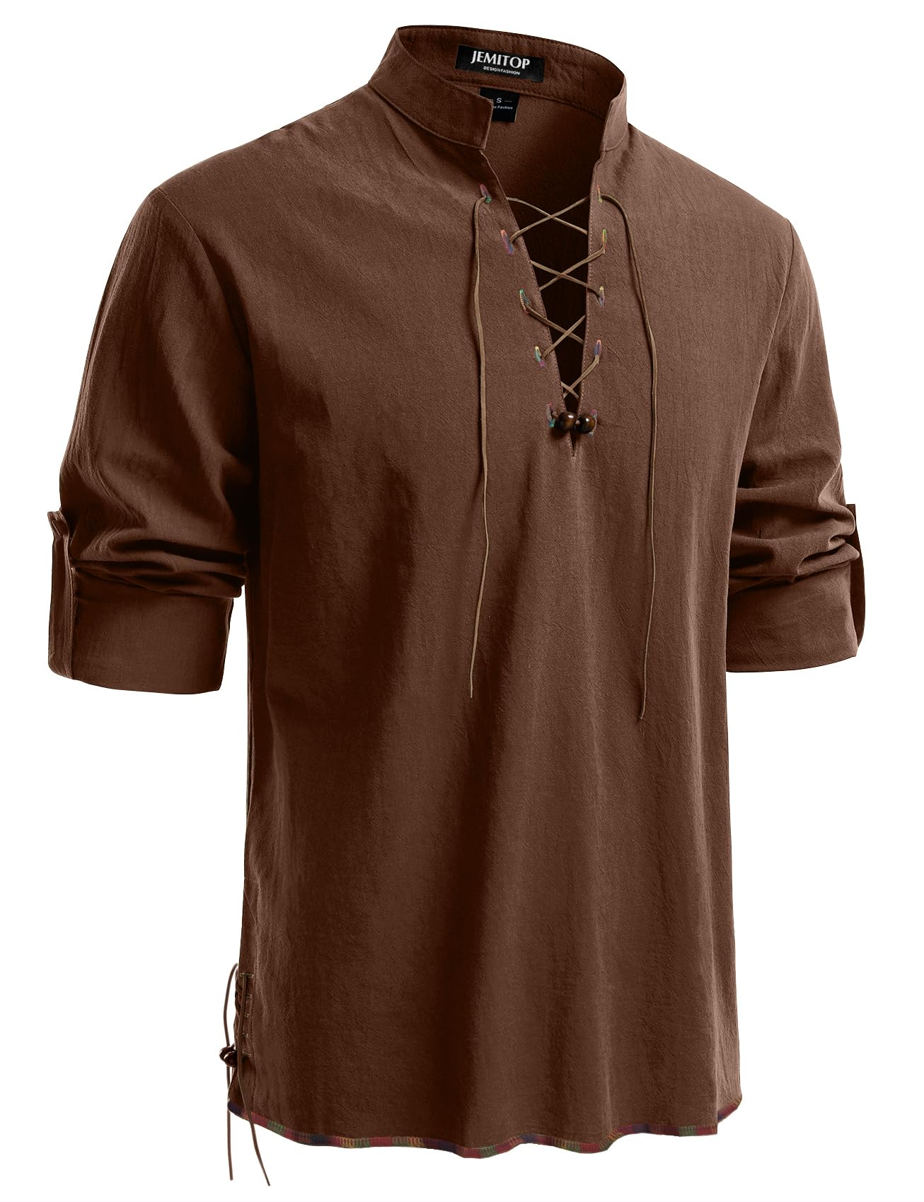 JEMITOP Men's Pure Cotton Renaissance Lace Up Shirt